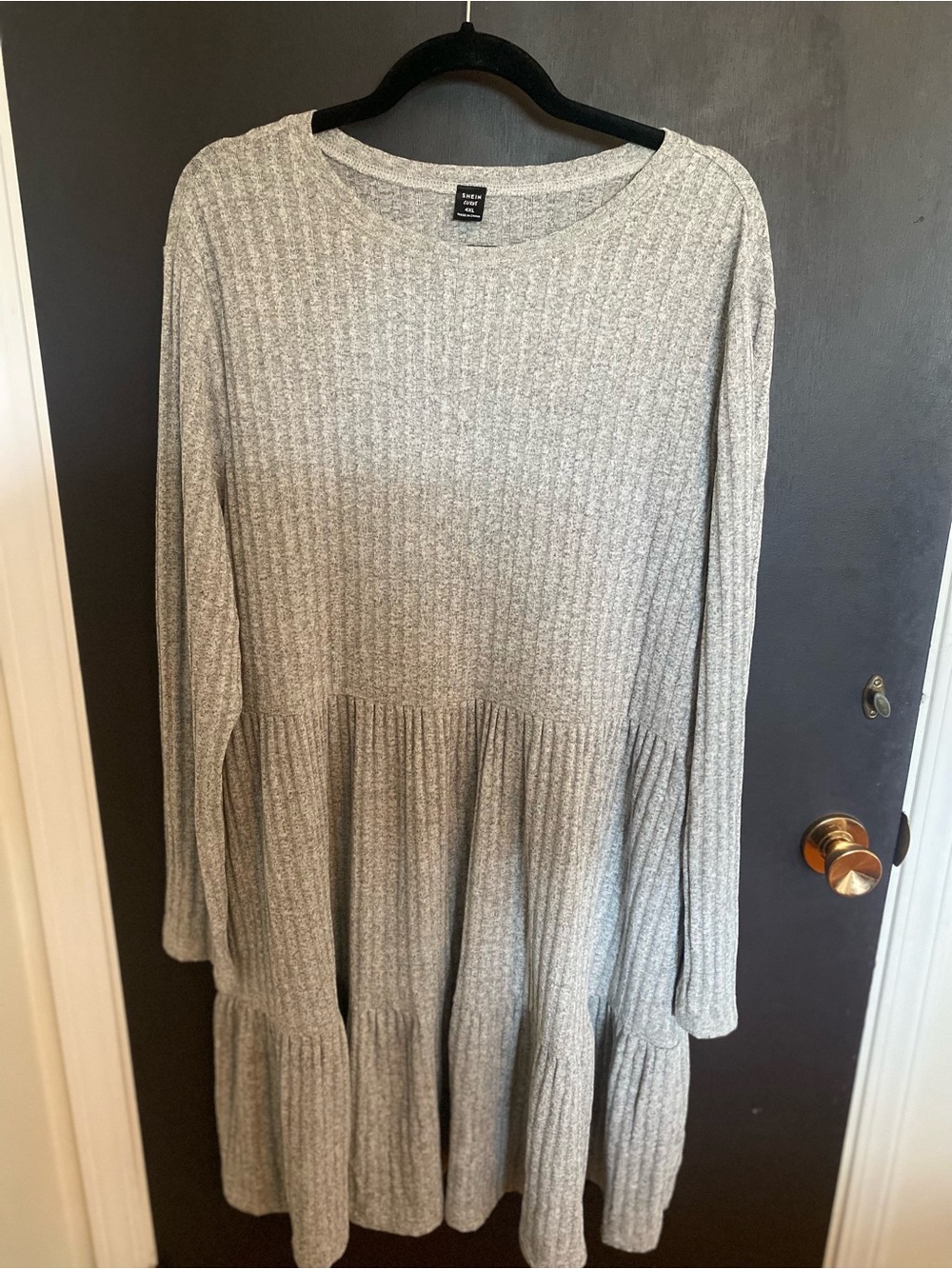 SHEIN Light Grey Ribbed Tiered Crewneck Sweater Dress